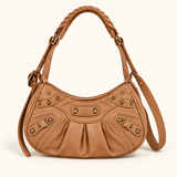 Stud Detail Moto Shoulder Bag — Tan — individual studio photo