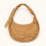 Suede Finish Crescent Bag — Beige — individual studio photo
