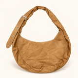 Suede Finish Crescent Bag — Tan — individual studio photo